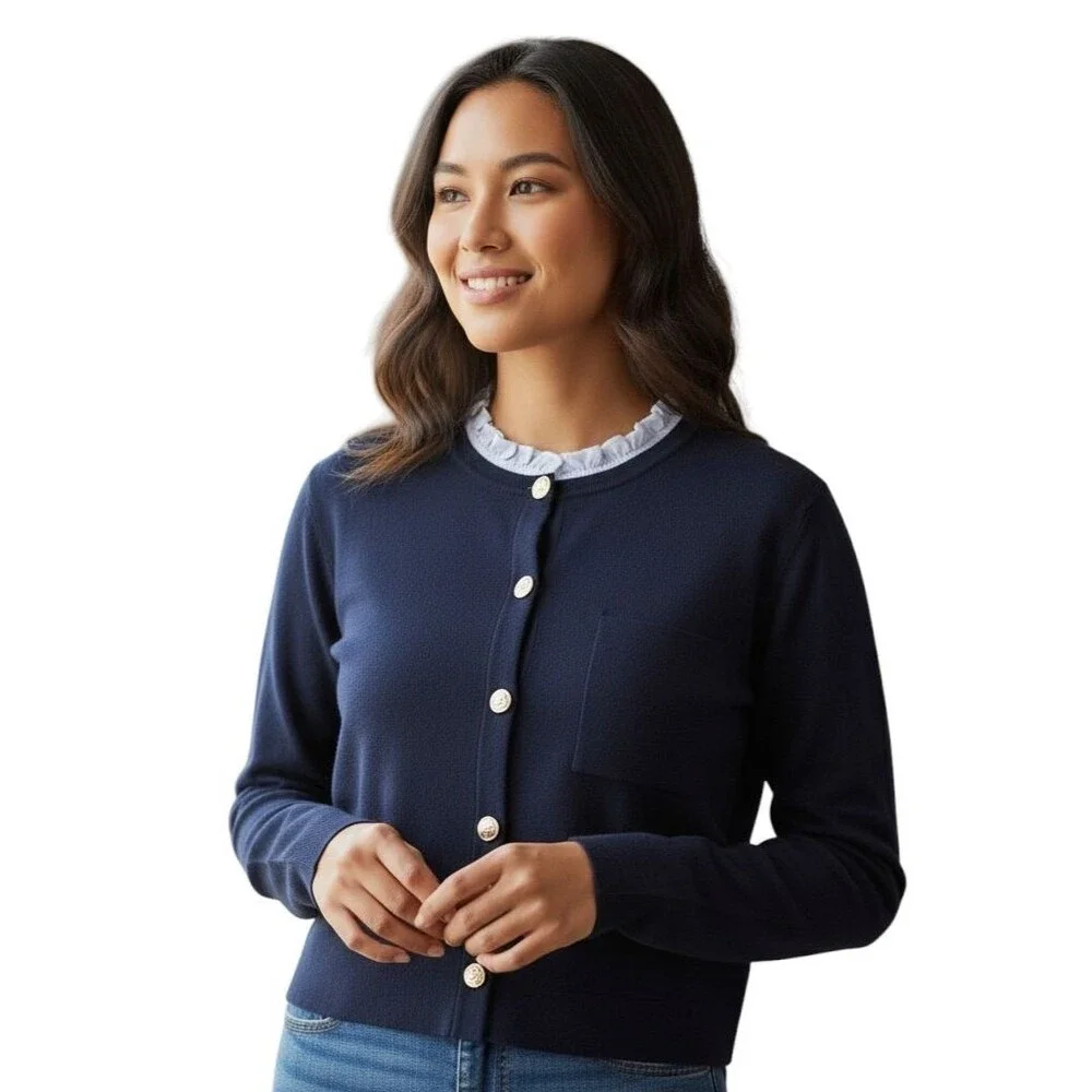 $$SOLD:SE041026$$ Womens XL Navy Button Up Cardigan Workwear Fall Casual - Picture 1 of 12